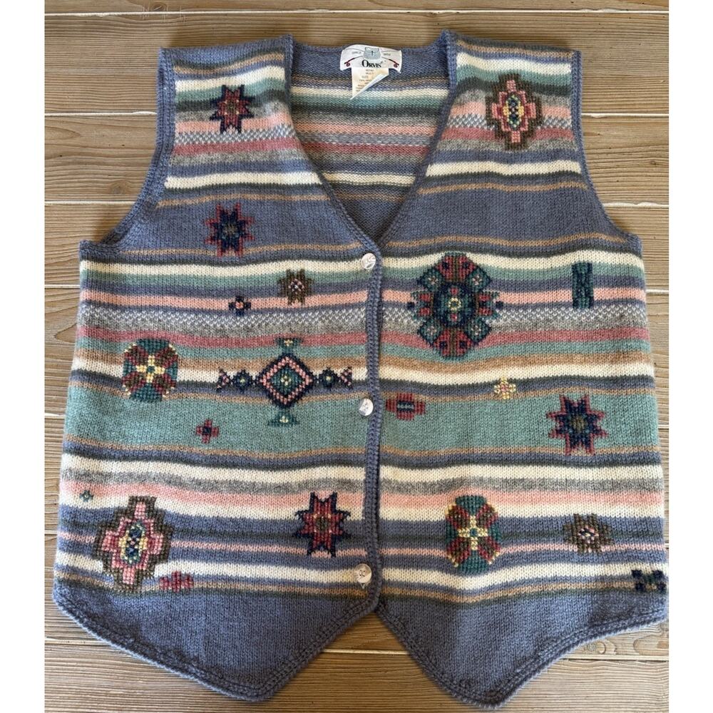 ORVIS Vintage Women’s Sweater Vest Wool Southwest Aztec Cottagecore LARGE L
